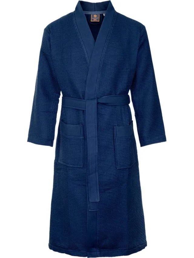 Badrock Wafel Badjas - Voor sauna - Marineblauw - Unisex - wafel badjas blauw - kimono - wafel badjas dames - wafel badjas heren