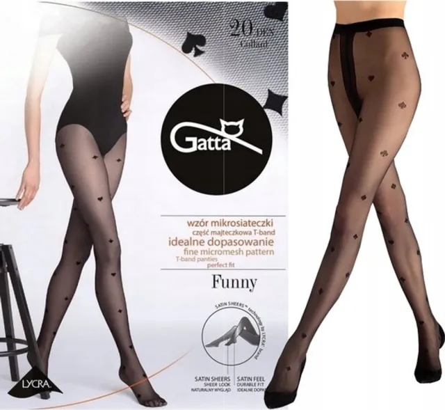 Gatta Funny – Panty Dames 20 DEN – Zwart met Kaartpatroon – Basis Panty –