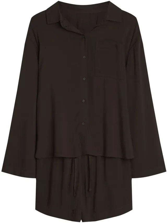 ESOTIQ Corenso - Damespyjamaset - Donkerbruin - Lange mouwen - 100% viscose