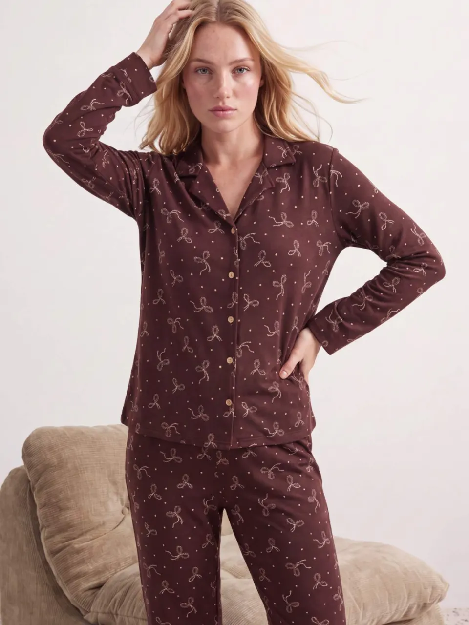 Trendyol TRENDYOLMİLLA Dames 2-pack Bruin Met grafische print Lang, Regular fit Pyjama- Sets, foto 2