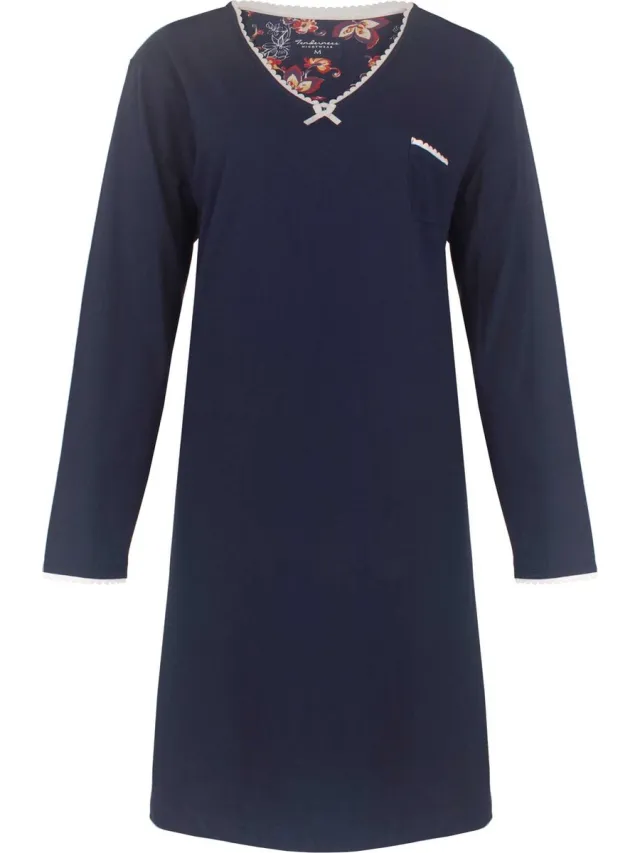 Tenderness Dames Nachthemd - Katoen - Donker Blauw Unie