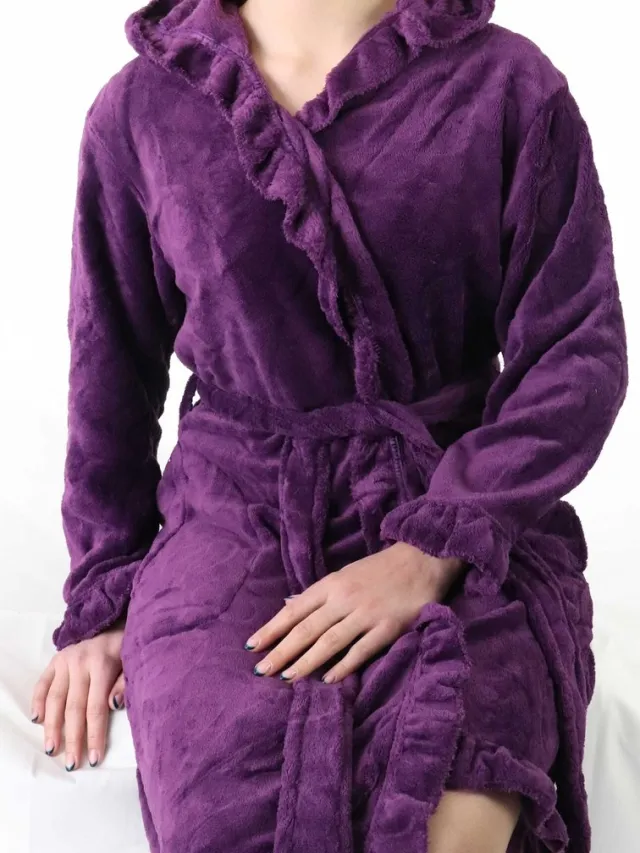 Tenderness Dames Badjas - Fleece - Capuchon - Paars