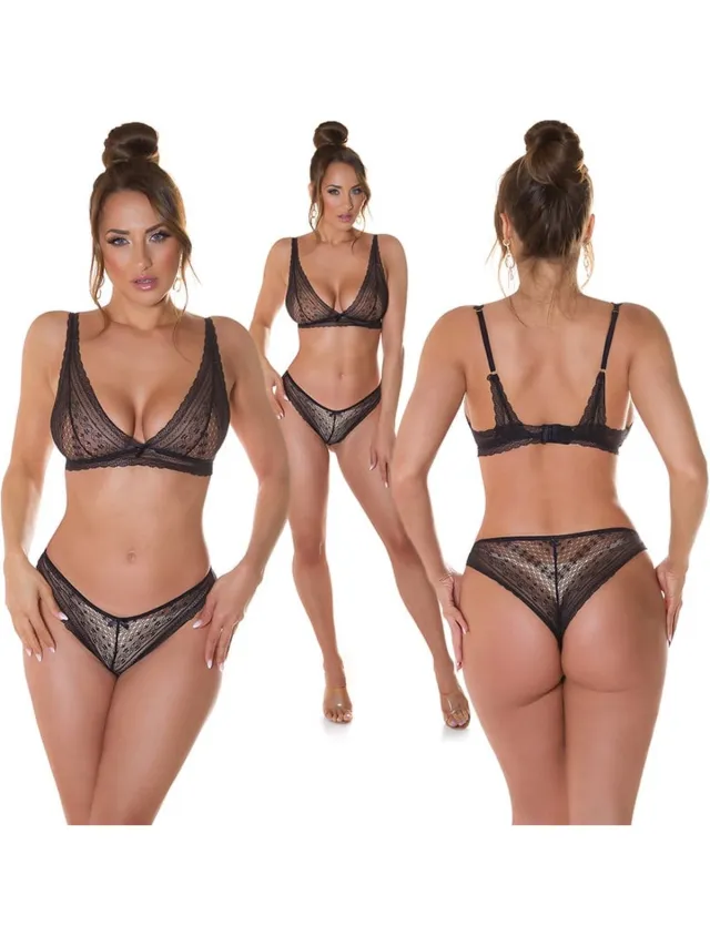 Koucla Dames Lingerie Set 2-Delig - Kanten Beha met String - Sexy Ondergoed Set - Zwart