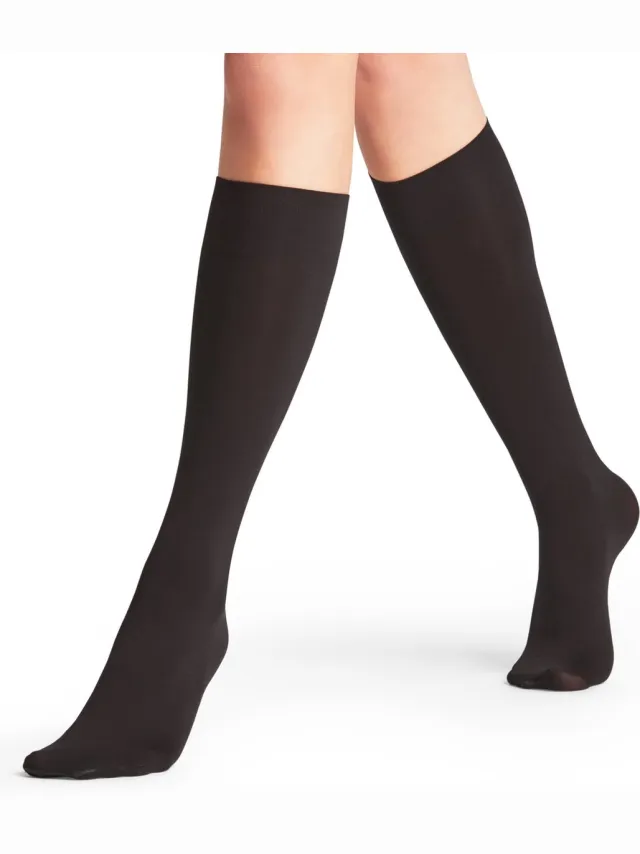 Falke Seidenglatt eenkleurig materiaal ondoorzichtig 40 DEN kniekousen dames zwart-42 zwart 3009