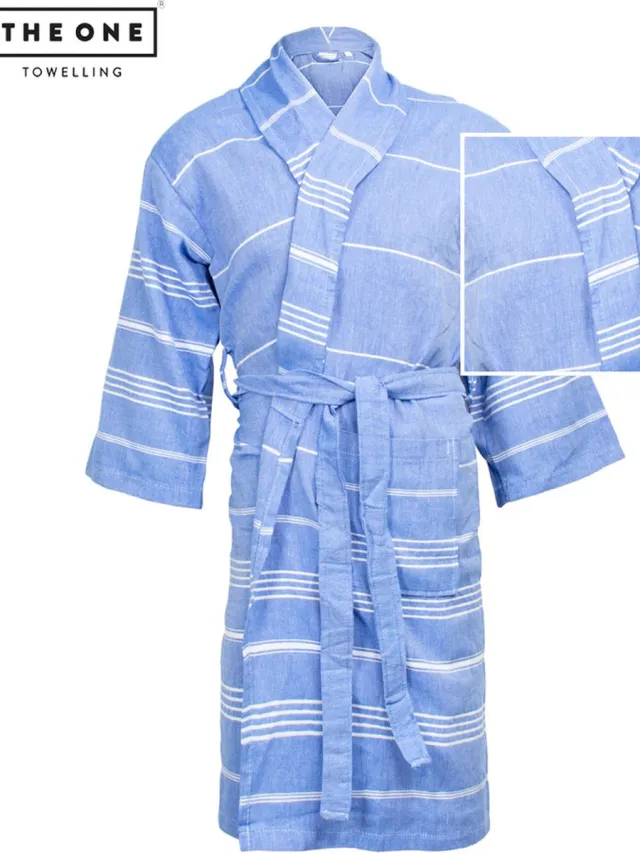 The One Towelling Hamam Badjas - Kamerjas - 100% katoen - Blauw/Wit