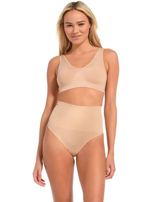 MAGIC Bodyfashion seamless high waist corrigerende string Shimmer beige