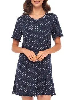 Lady Avenue Short Sleeve Bamboo Nightdress Blauw,Versch.kleure/Patroon,Zwart