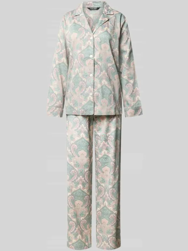 Lauren Ralph Lauren Regular fit pyjama met all-over motief Rietgroen