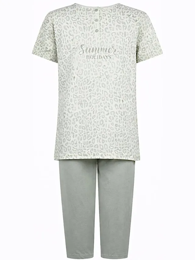 Cocodream Quality Dames Pyjama - Katoen - Zomer - 3/4 broek - Groen Cheeta Groen, cheeta print