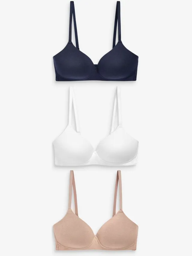 Next Dames - Set van 3 Ultimate Comfort beha's van een katoenmix met vullingen en zonder beugel - Blauw White/Navy Blue/Pink