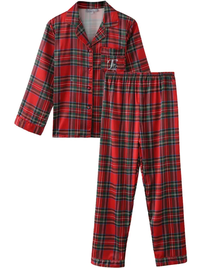 Emilie collection pyjama - pyjamaset lang - geruit - rood - satijn