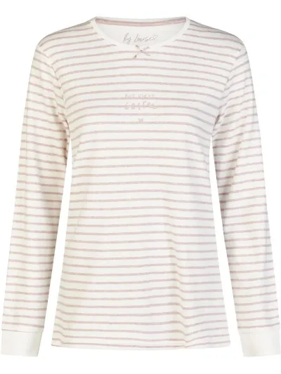 By Louise Dames pyjama set lang interlock wit/roze gestreept, foto 2