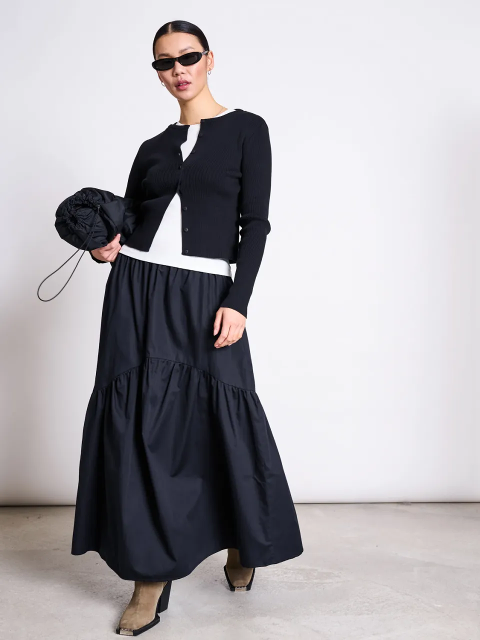 JAN N JUNE dames vegan Maxi Rok Alca Zwart
