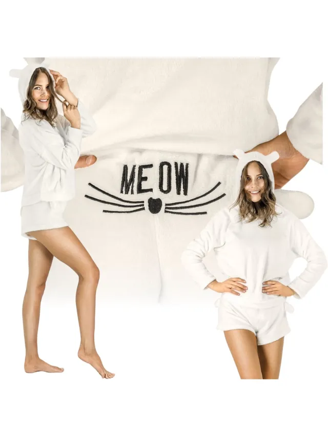 Onesies Dames Pyjama - Kattenmotief - Plusmateriaal - Beige/Ecru Beige;Ecru