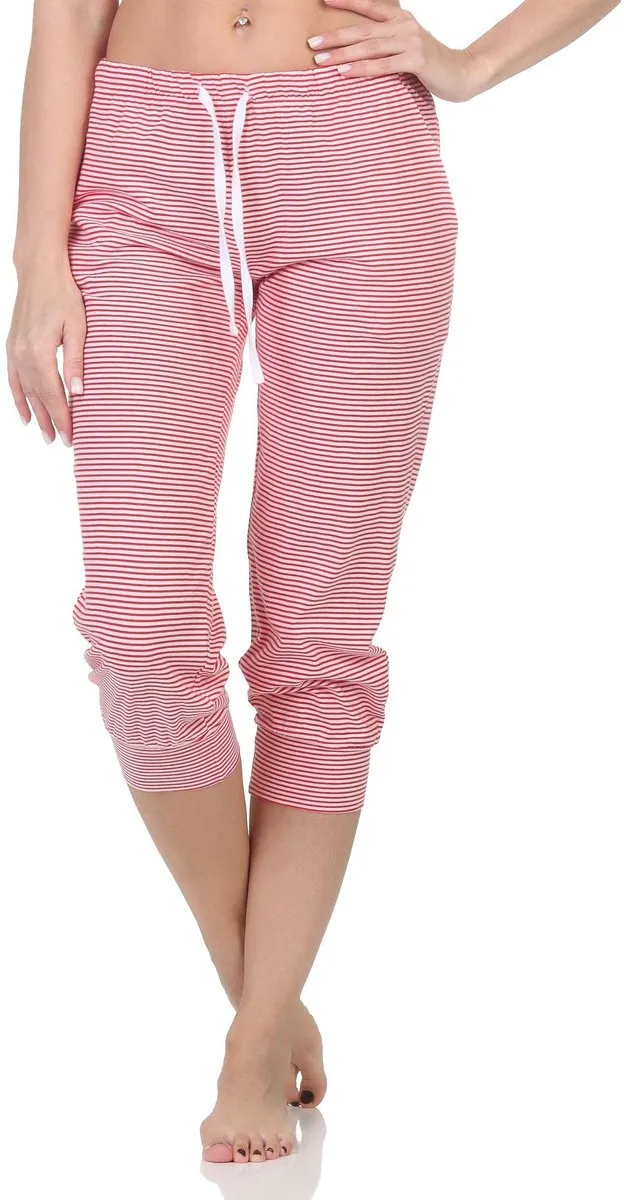 Normann Dames pyjama Capri broek 3/4 lengte - Mix & Match - perfect te combineren streifen_pink