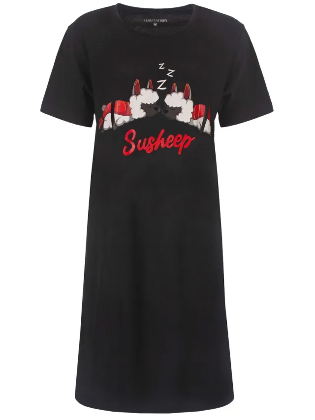 Temptation Dames Nachthemd - Slaapkleedje - Katoen - Zwart