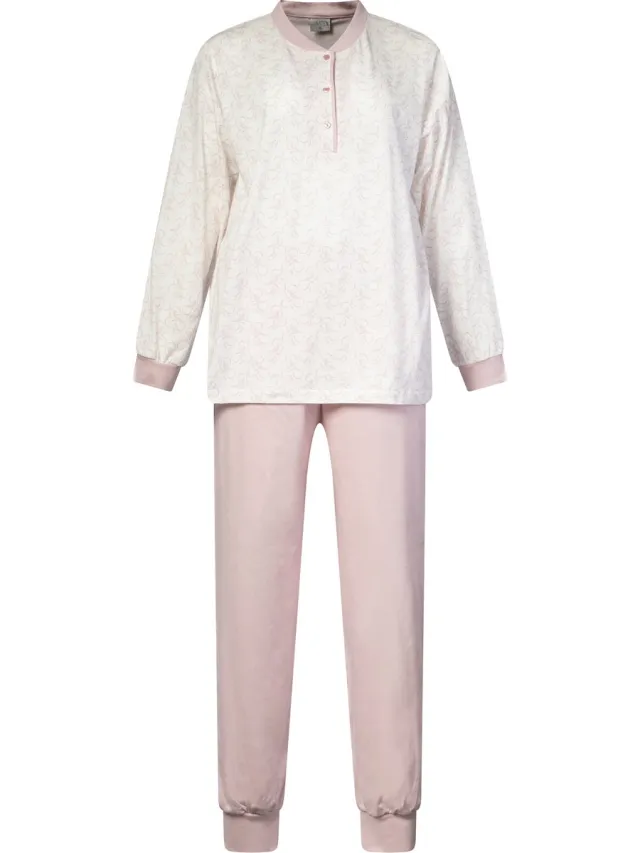 Lunatex dames pyjama 124263 - all season pyjamaset - wit met roze