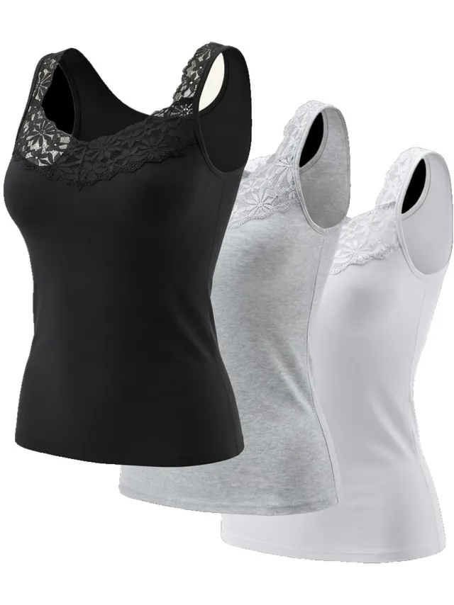 Currero Top Met Kant Dames - Topje - Kleding - Shirt - Blouse - Kort - Volwassen - Zwart + Wit + Grijs