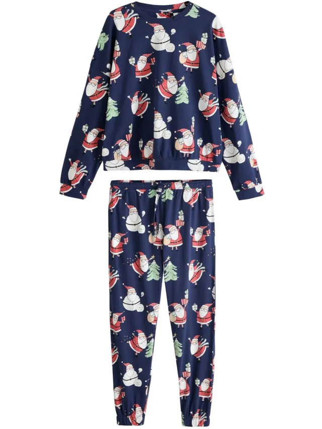 Next Dames - Matching Family kerstpyjama met lange mouwen - Tall - Blauw Navy Santa