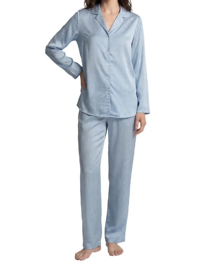 Seidensticker Dames pyjama Classic Web zen blue