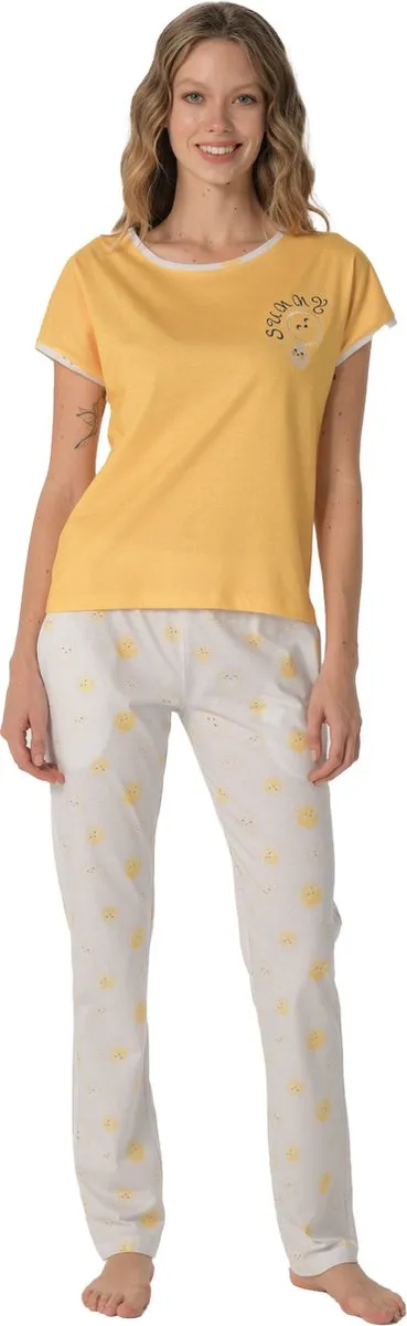 Pijadore Dames Pyjama Set, Korte Mouwen Geel