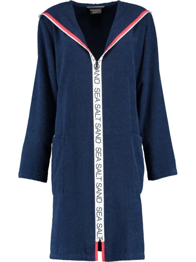 Cawö badjas met ritssluiting en capuchon (3101-133, blauw)