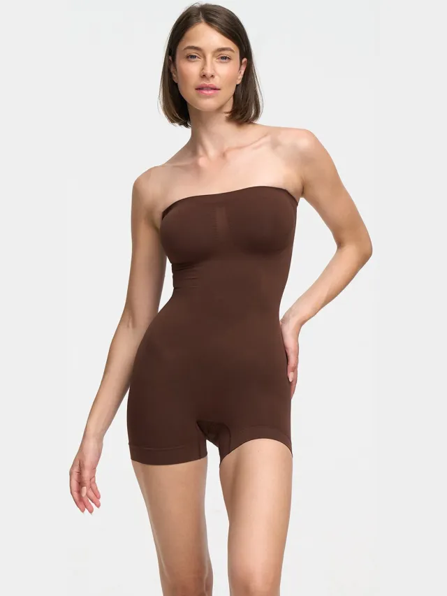 cfab Strapless bodysuit met corrigerende werking en bijpassende shorts - Bruin - 3XL - Corrigerende Body - Naadlos - corrigerend ondergoed dames