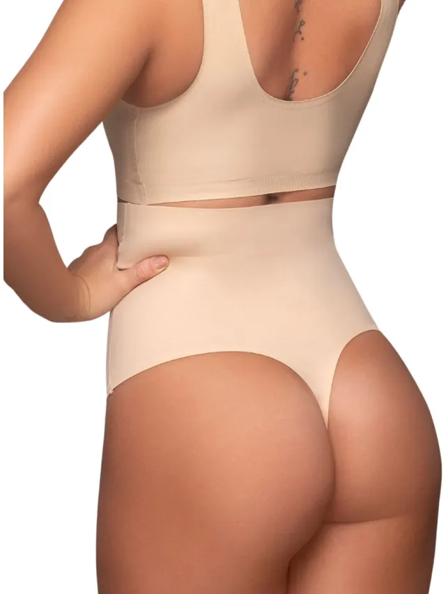 Bye Bra onzichtbare string, hoge taille, lage ondersteuning, naadloos, katoenen kruisje, lichtgewicht, 3 kleuren, S-XXL (beige, XL)