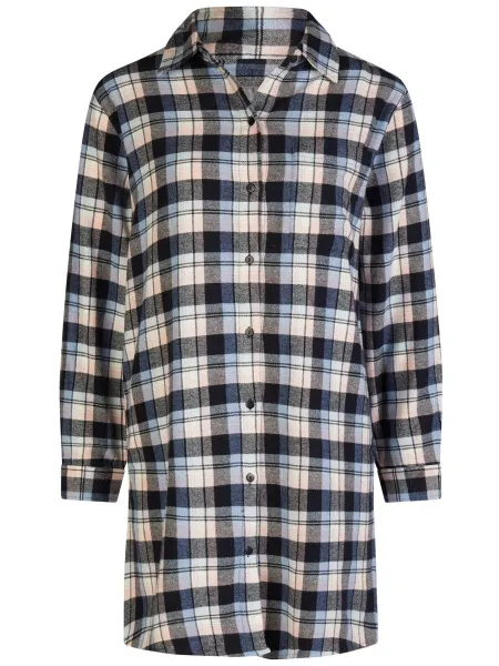 By Louise Dames pyjama nachthemd lang flanel geruit grijs/roze Veelkleurig