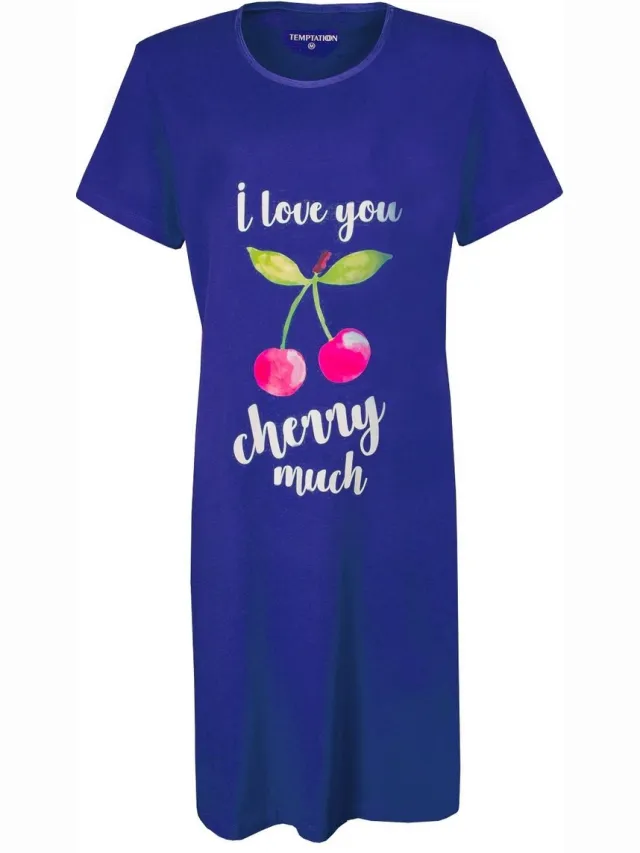 Temptation Dames Nachthemd - Bigshirt - 100% Katoen - Blauw