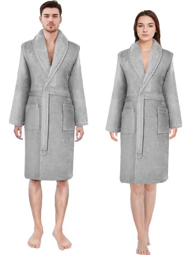 ozdilek Badjas 100% Turks Katoen Badjas - Unisex ochtendjas, Absorberende Badjassen met Shawlkraag voor Vrouwen & Mannen 1st - Grijs Zilver