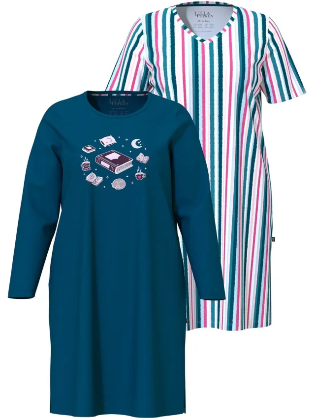 Ulla Popken Dames - Bigshirts set van 2 ronde hals/V-hals - Donkerpetrol - Maat 42+