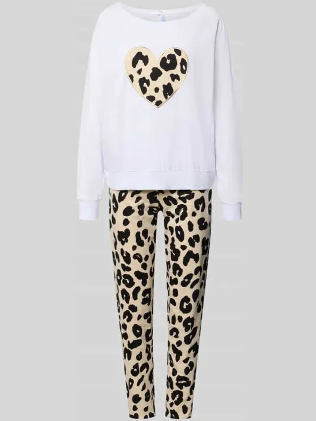 LOUIS & LOUISA relaxed fit pyjama van puur katoen model 'Schmusekatze' Wit