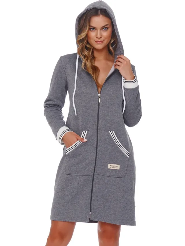 Doctor Nap Katoenen Badjas Dames | Kamerjas met Rits Dames | Queen Dark Grey SMZ.4508 Grijs