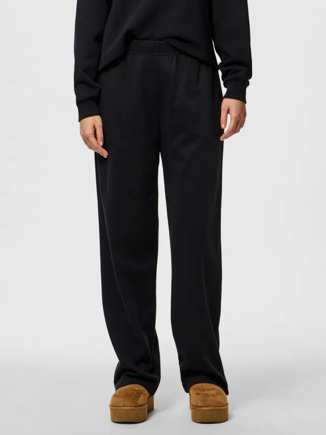 Pieces Summer wide pants dames - Loungewear broek - Katoenen lange pyjamabroek dames - Zwart /