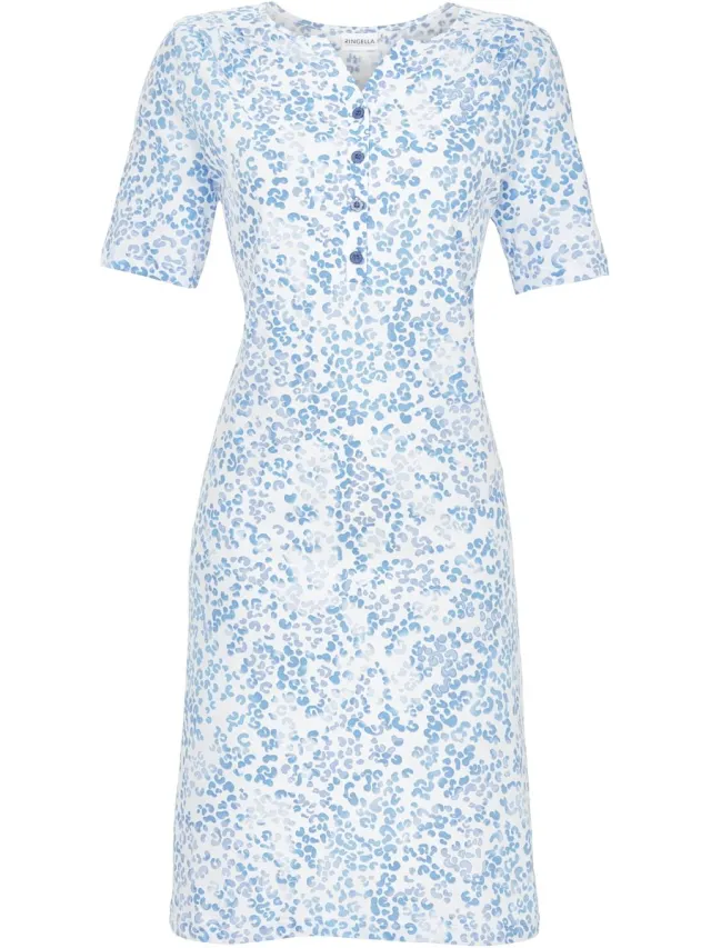 Ringella Katoenen nachthemd blauw panterprint - Blauw - Maat - 54