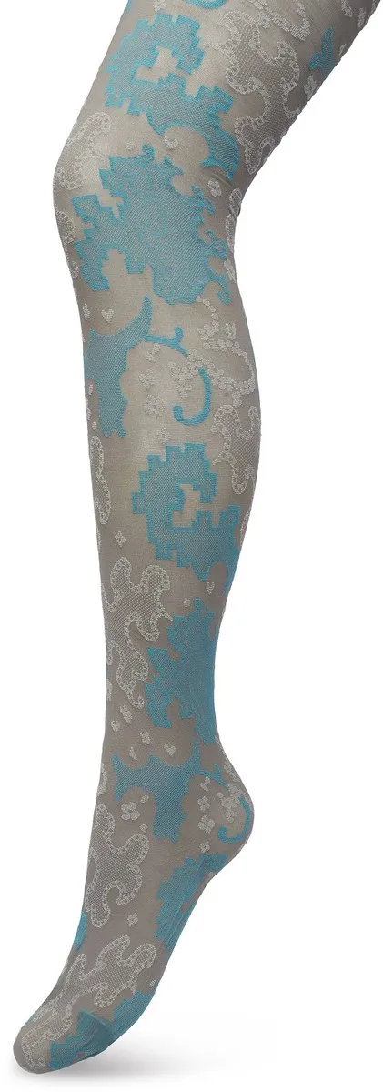 Bonnie Doon Grafische Panty 60 Denier Grijs/Blauw Dames - Grafische Print - Gladde Naden - Maximaal Draagcomfort - Ornament Tights - Chique Panty - Feestelijk - Grey - BP221909.235
