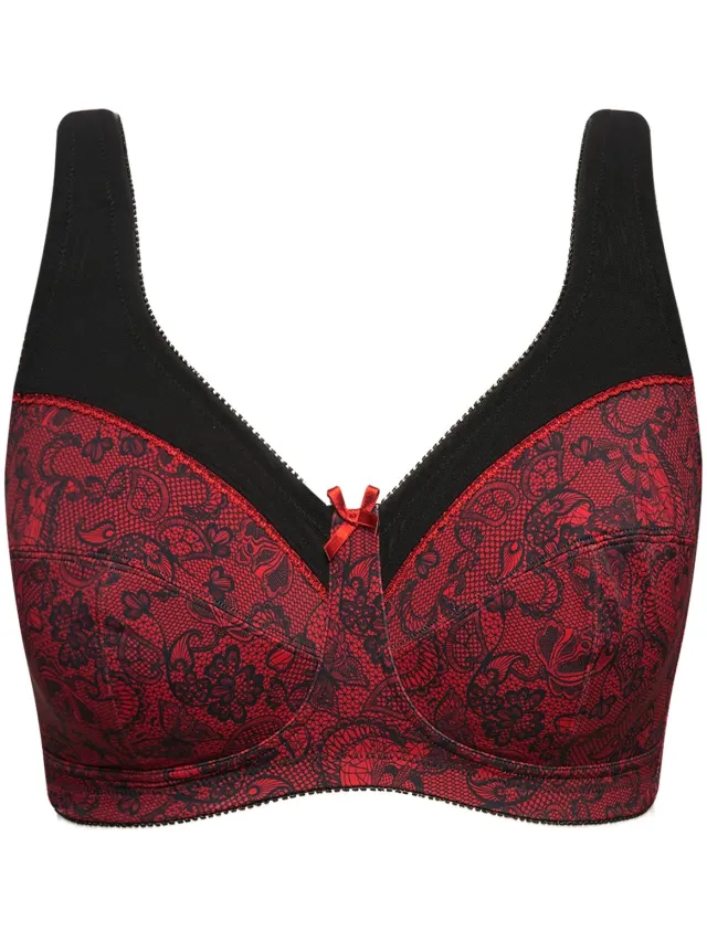Ulla Popken Dames - Ontlastende bh kantprint zonder beugel - Zwart