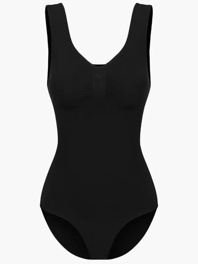 cfab Tanktop bodysuit met corrigerende shapewear en slipje - Zwart - M - Corrigerende Body - Naadlos - corrigerend ondergoed dames
