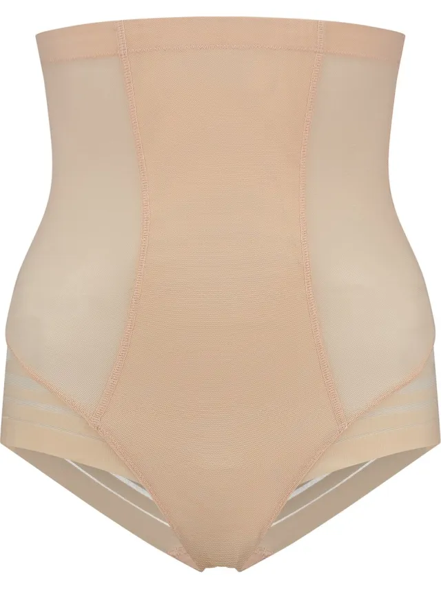 Bye Bra Powermesh corrigerende Slip Met Hoge Taille, Sterke correctie, Dubbellaags Voorpaneel, Shapewear hoge slip Voor Dames, Powermesh Shapewear, Beige