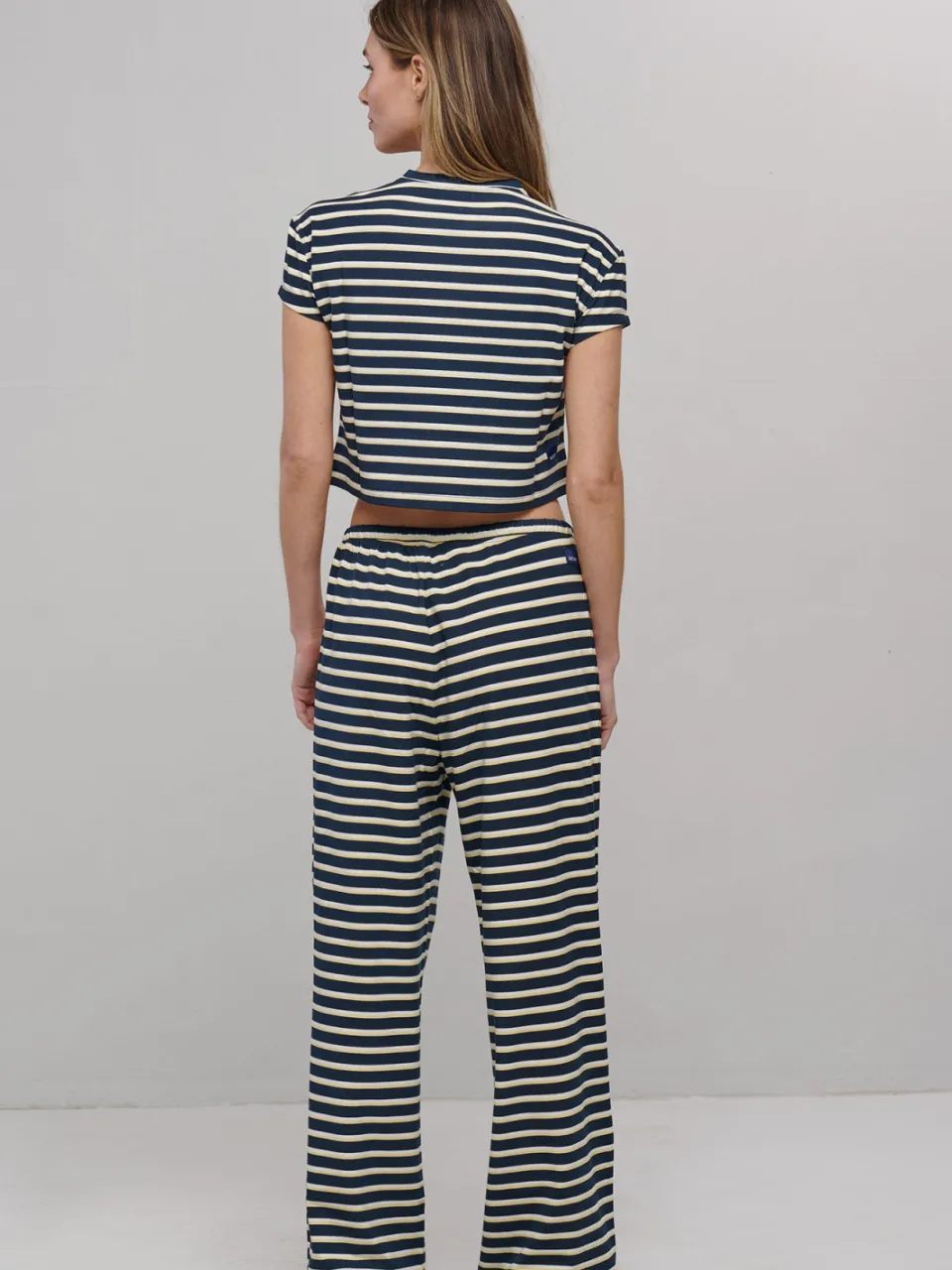 SEAAV dames vegan Broek Sailor Stripe Marineblauw Wit, foto 2