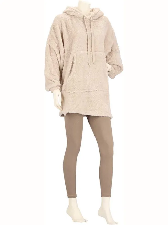 Apollo Huggle Hoodie Dames Effen - Beige- Fleece - One Size - Hoodie deken