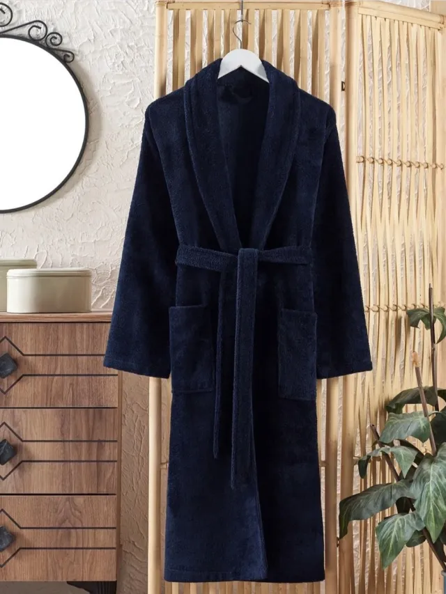 Lubna Home Triga Badjas L-XL Zachte Katoen Triga Badjas L/XL DONKER BLAUW