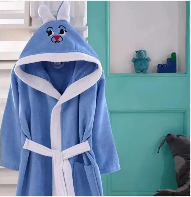 Teksmoda Gekleurde Badjas - Katoenen - Blauw - 5/6 Jaar Blauw en wit