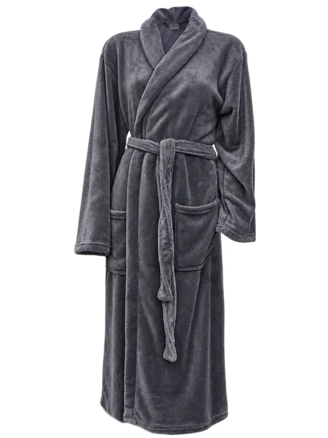 LINNICK Flanel Fleece Uni Badjas - Grijs - XL - Badjas Dames - Badjas Heren