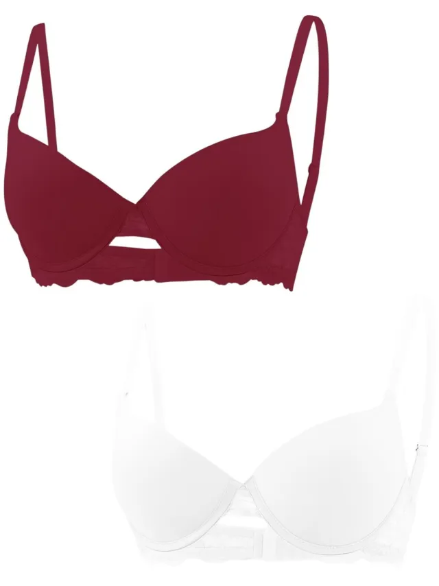 Currero BH Zonder Beugel - Strapless - Zonder Bandjes - Met Voorsluiting - Push-up Bh's - Comfort Beha - Comfortabel - Grote Sluiting - Wit + Helderrood - Cupmaat
