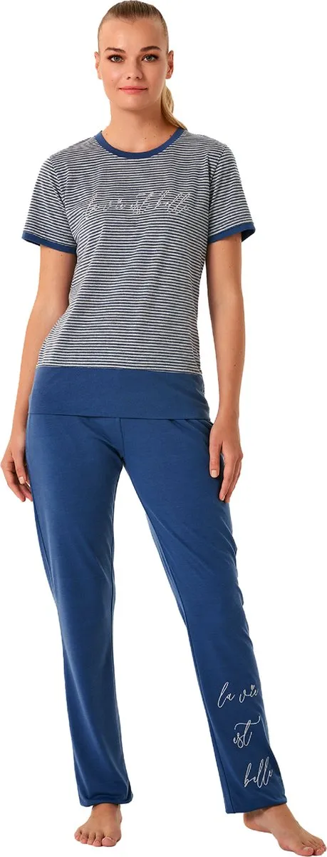 Feyza Dames Pyjama Set, Korte Mouwen Blauw