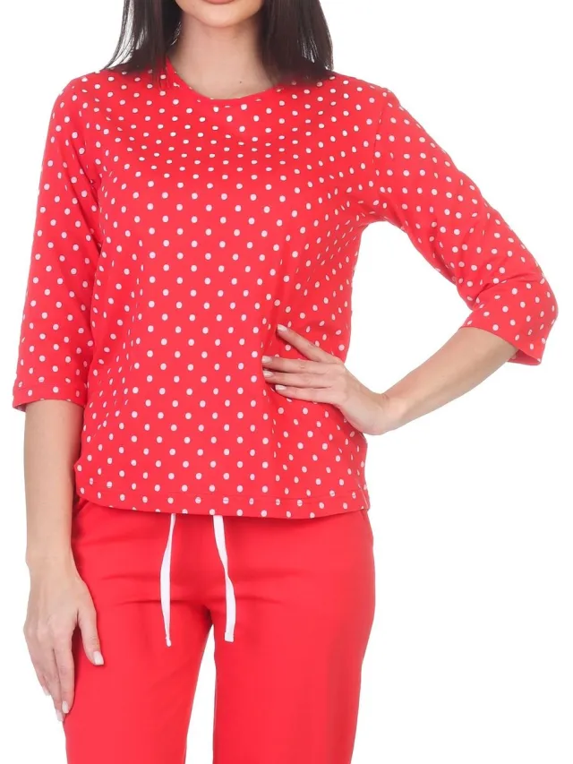Normann Damespyjamashirt met lange mouwen mix & match punkte_pink