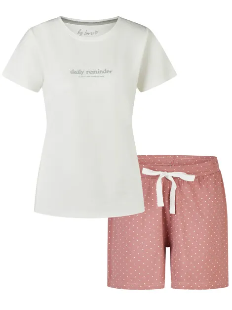 By Louise Dames korte pyjama set shortama wit/oudroze gestipt Veelkleurig