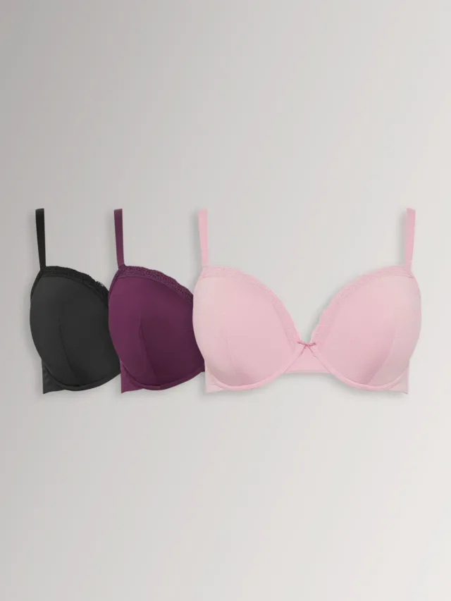 Yours 3 Pack Voorgevormde Bh's Met Kanten Rand En Beugel In Paars/Roze, foto 2